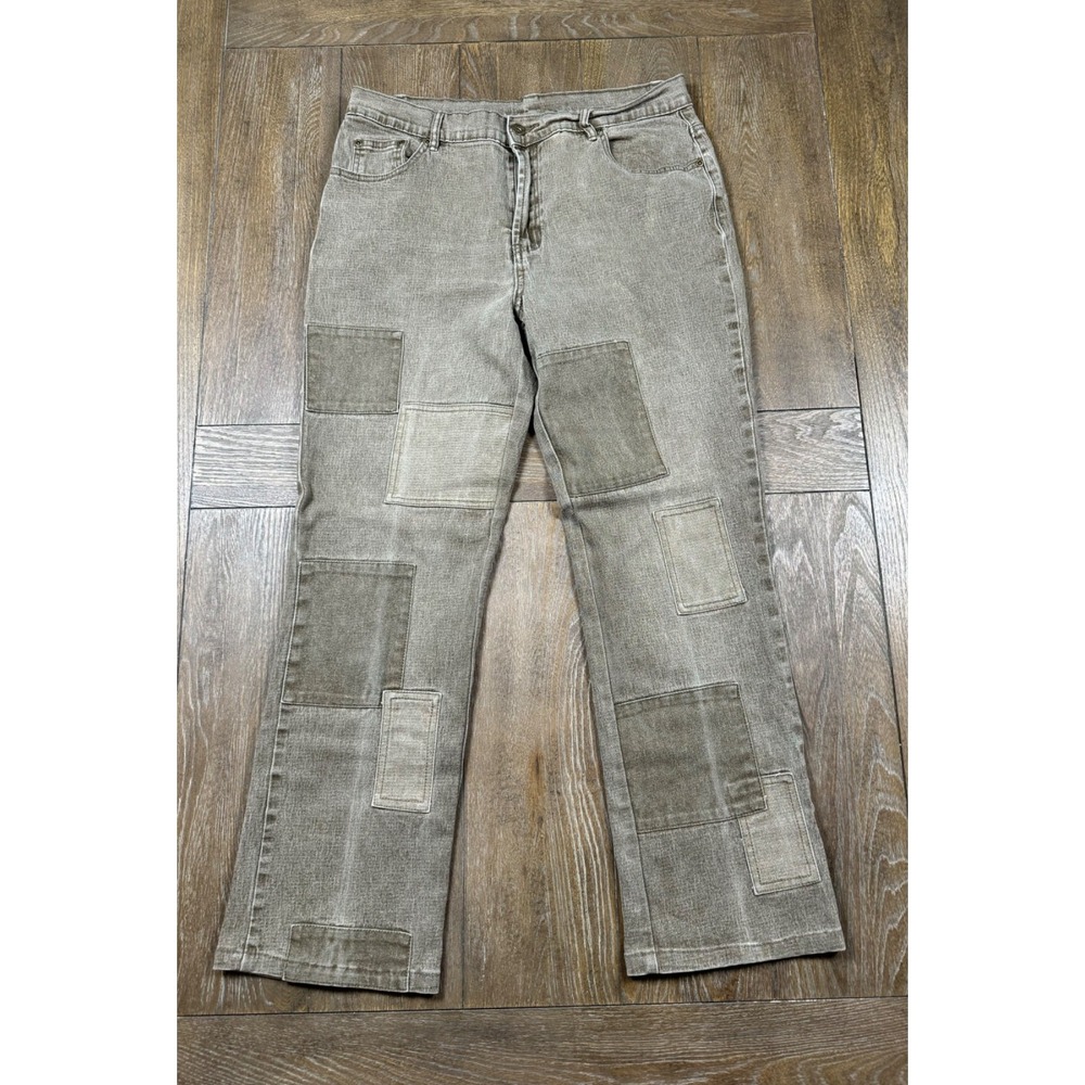 DG2 Diane Gilman Jeans Women's 12 Brown  Patchwork StraightStretch Denim Pant